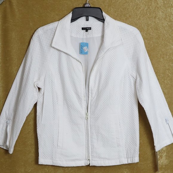 600 West Jackets & Blazers - NWT 600 West 100% Cotton White Pindot Zip-Front Lined Jacket Size 8